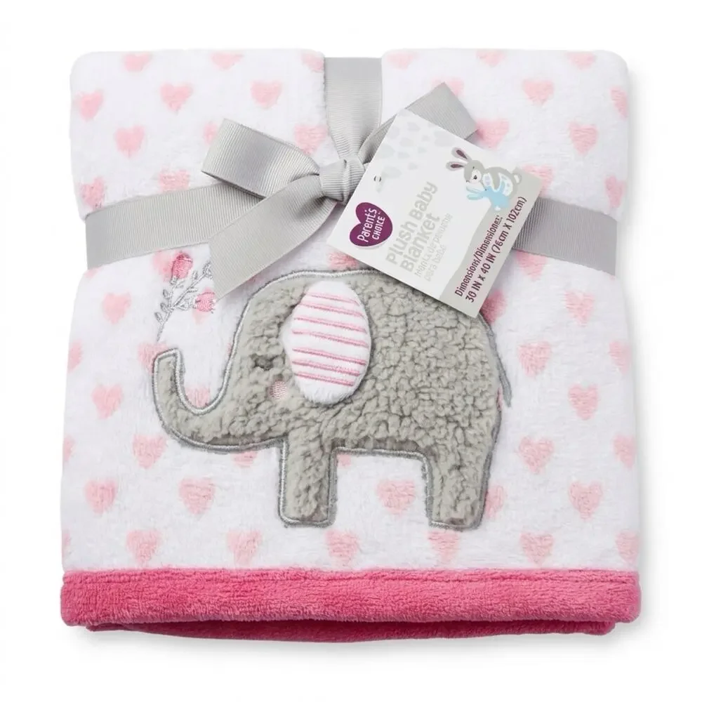 PARENT'S CHOICE Plush Baby Blanket Soft Lovey White Pink Elephant Valentine NEW